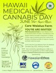 Flyer for Medical Cannabis Day Event at Care Waialua Farm on Oahu